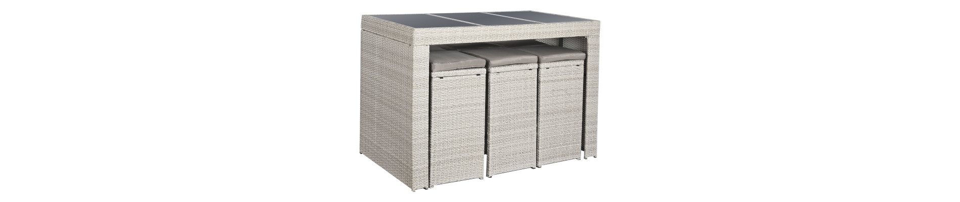 MESA SET 7 RATAN SINTETICO ACERO 143X80X100