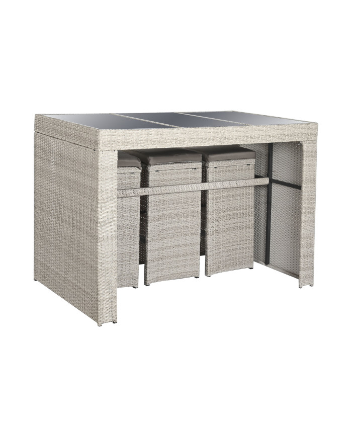 MESA SET 7 RATAN SINTETICO ACERO 143X80X100