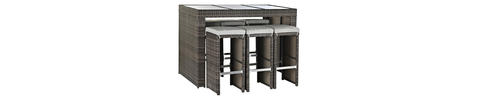 MESA SET 7 RATAN SINTETICO ACERO 143X80X100