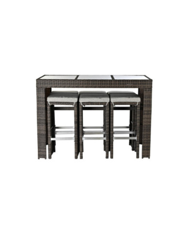 MESA SET 7 RATAN SINTETICO ACERO 143X80X100