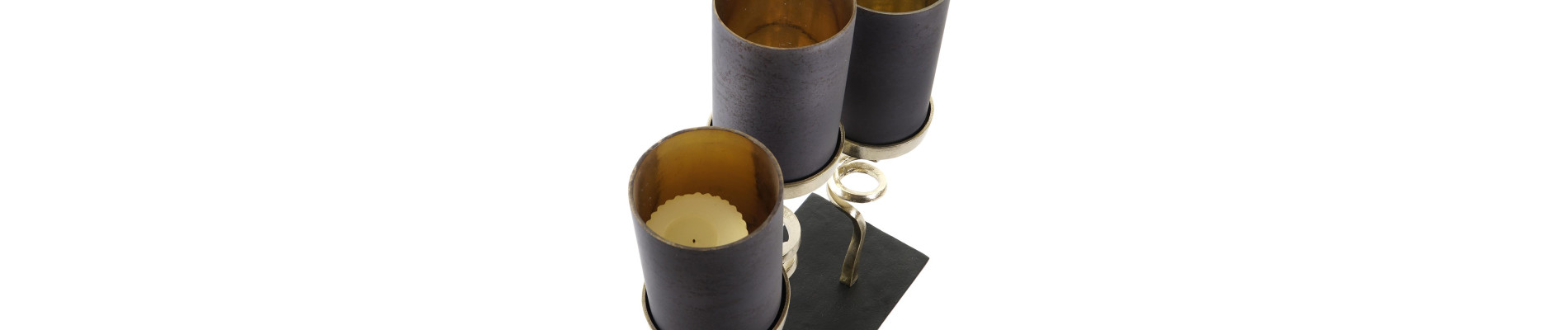 PORTAVELA CRISTAL ALUMINIO 37X16X47 3 VELAS GRIS
