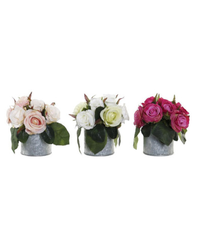 FLOR TELA PLASTICO 15X14X16 ROSAS 3 SURT.