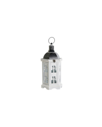 FAROLA MADERA CRISTAL 19X17X39 ENVEJECIDO BLANCO