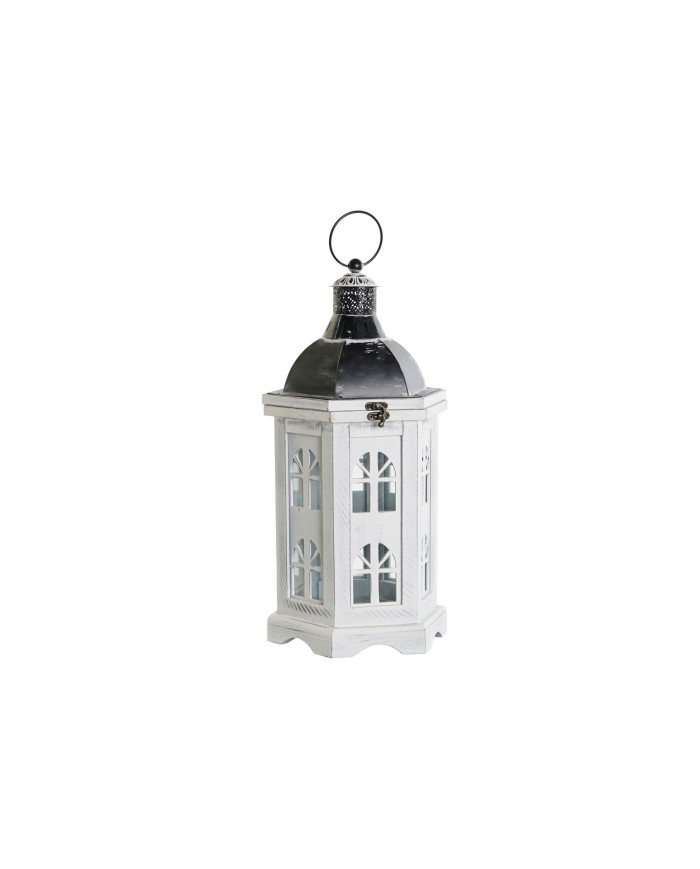 FAROLA MADERA CRISTAL 19X17X39 ENVEJECIDO BLANCO