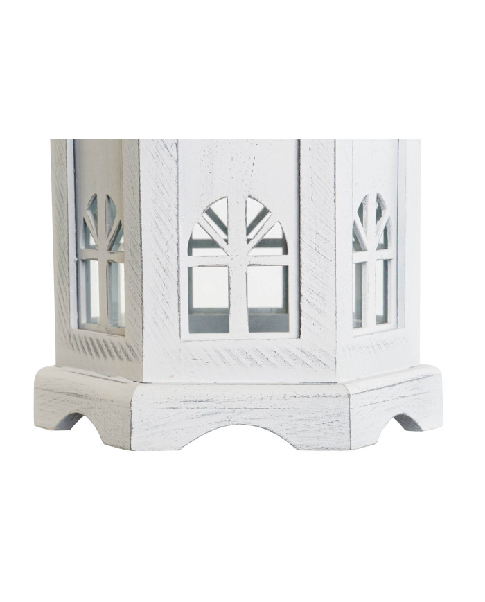 FAROLA MADERA CRISTAL 19X17X39 ENVEJECIDO BLANCO