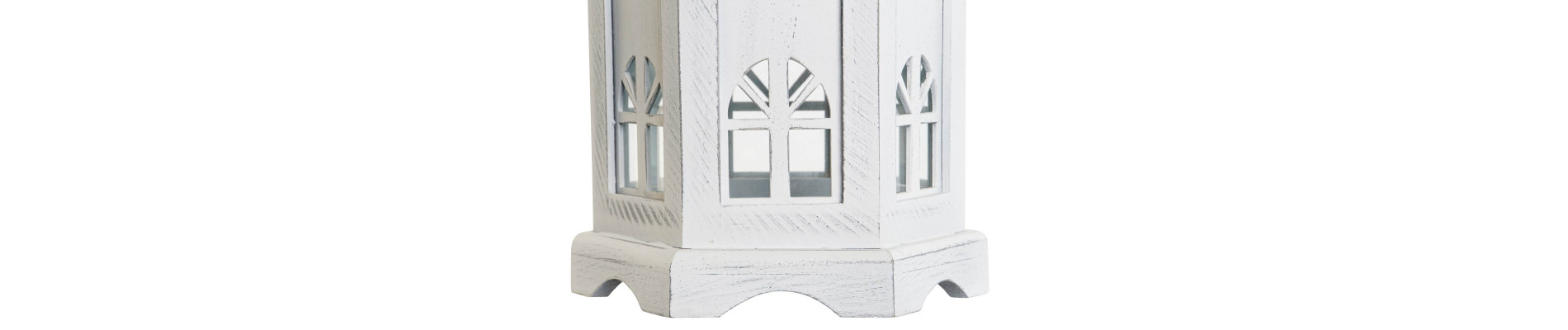 FAROLA MADERA CRISTAL 19X17X39 ENVEJECIDO BLANCO