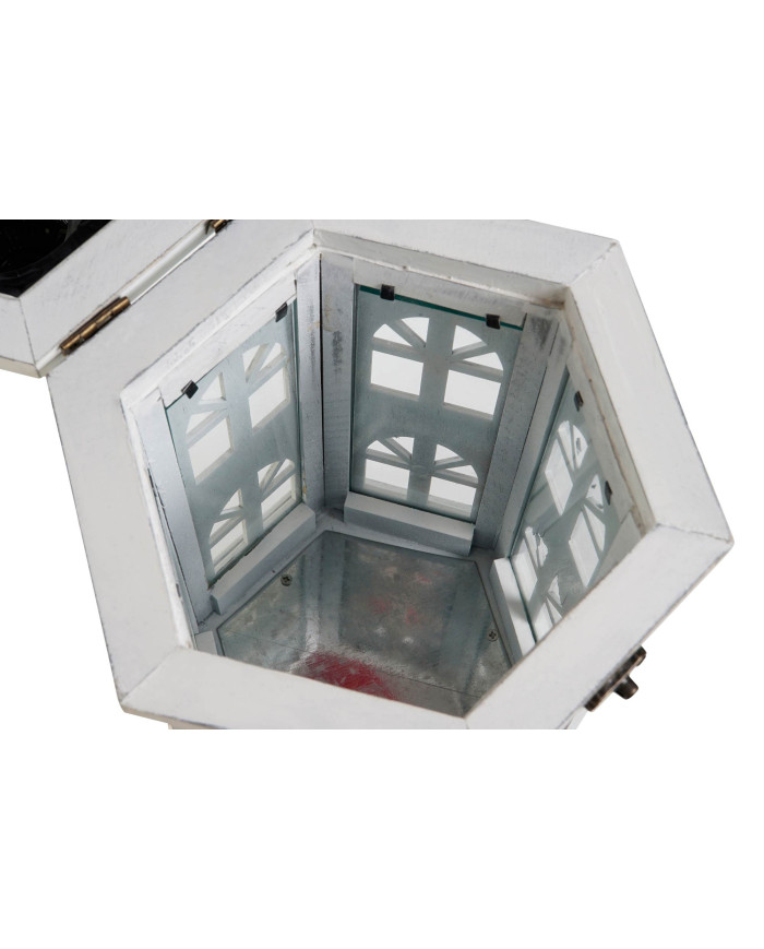 FAROLA MADERA CRISTAL 19X17X39 ENVEJECIDO BLANCO