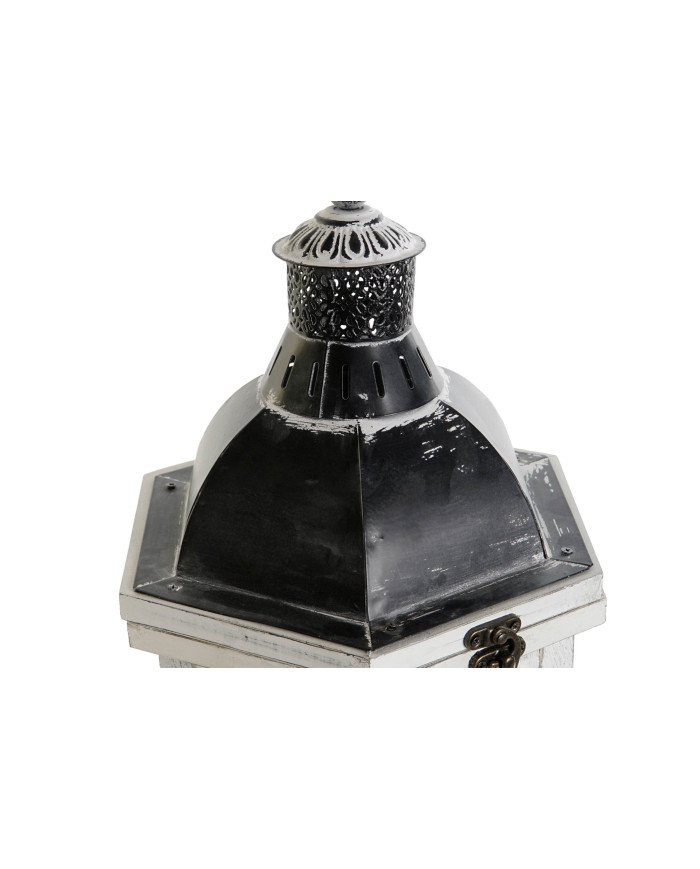 FAROLA MADERA CRISTAL 19X17X39 ENVEJECIDO BLANCO