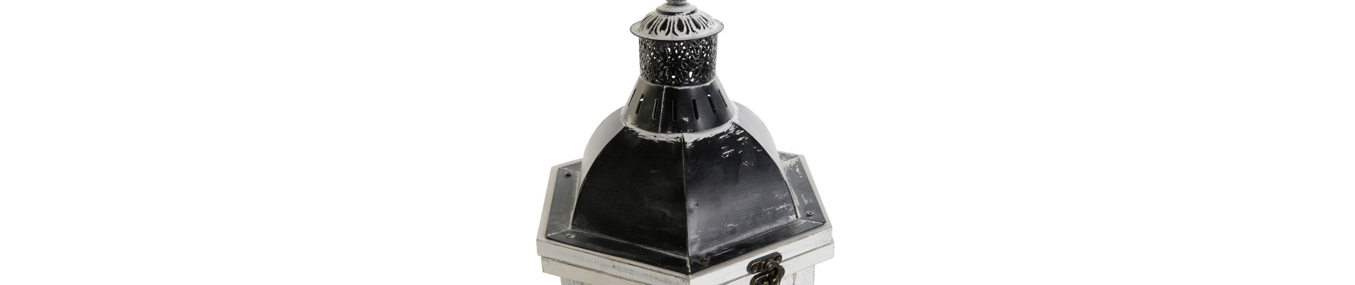 FAROLA MADERA CRISTAL 19X17X39 ENVEJECIDO BLANCO