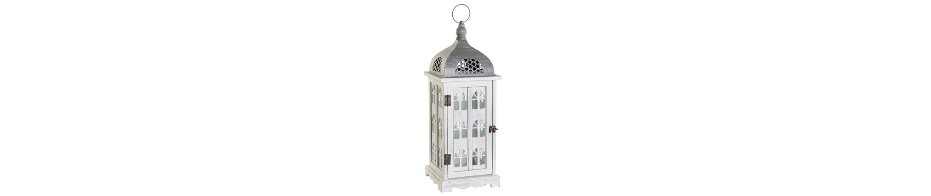 FAROLA MADERA CRISTAL 19X19X51 ENVEJECIDO BLANCO