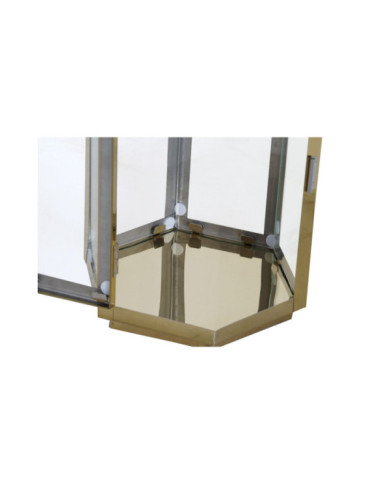 FAROLA SET 2 ACERO CRISTAL 24X21X46 DORADO