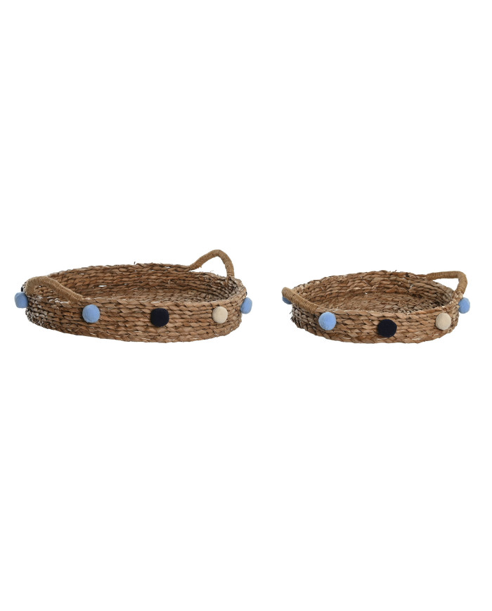 CESTA SET 2 SEAGRASS 49X40X9,5 POMPONES MULTICOLOR