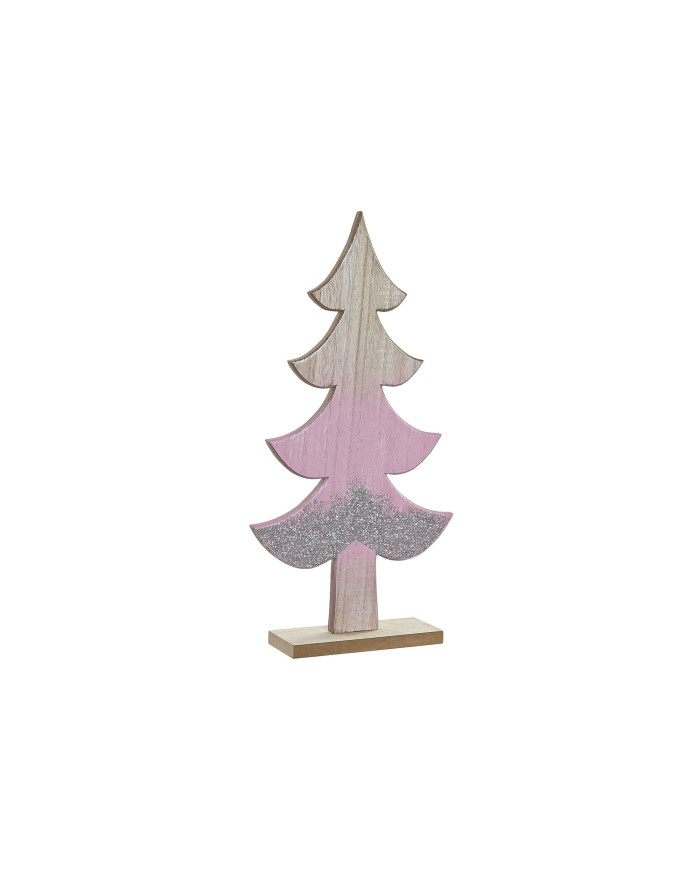 DECORACION MADERA 20X6X39,5 ARBOL PURPURINA ROSA