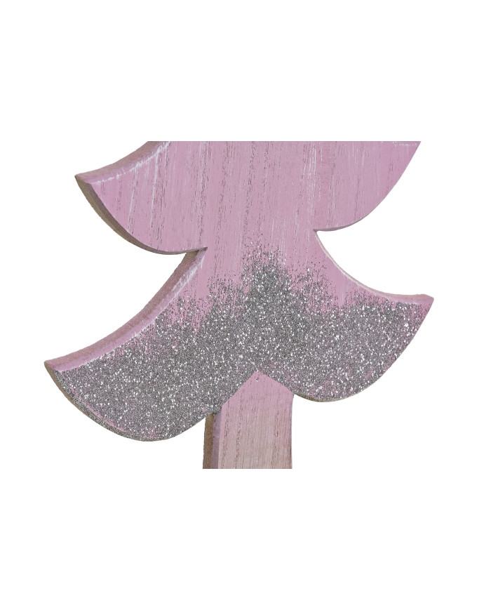 DECORACION MADERA 20X6X39,5 ARBOL PURPURINA ROSA
