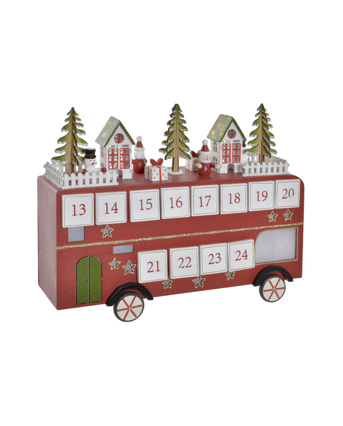 CALENDARIO ADVIENTO MADERA 31,5X10X25 AUTOBUS ROJO