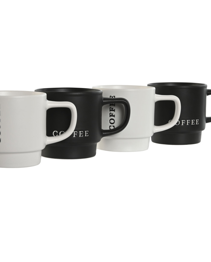 MUG SET 4 PORCELANA METAL 13X9X9 380ML, COFFEE