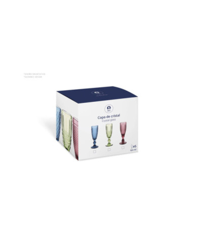 VASO SET 6 CRISTAL 7,5X7,5X9,5 240ML, RAYADO AZUL
