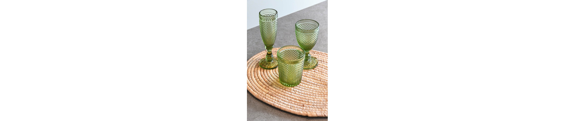 COPA SET 6 CRISTAL 7X7X20 150ML, GRABADO VERDE