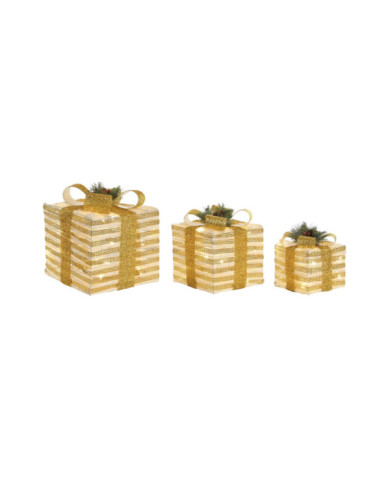 REGALO SET 3 LED RATAN 25X25X25 DORADO