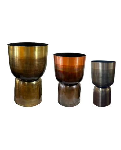 MACETERO SET 3 METAL 40X40X62 PATINADO DORADO
