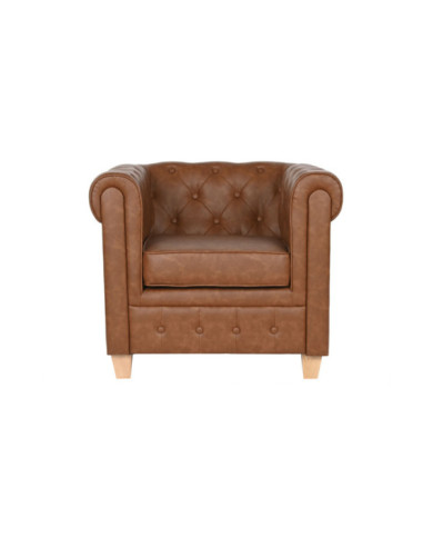 SILLON POLIESTER MADERA 80X80X70 SIMIL PIEL MARRON