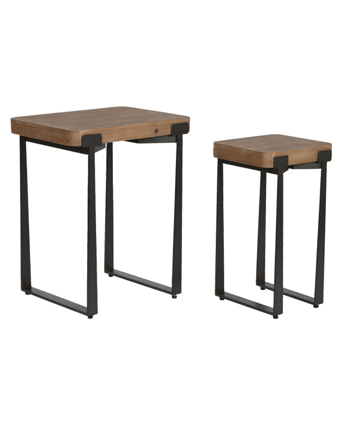 MESITA AUXILIAR SET 2 ABETO HIERRO 50X38X62 MARRON