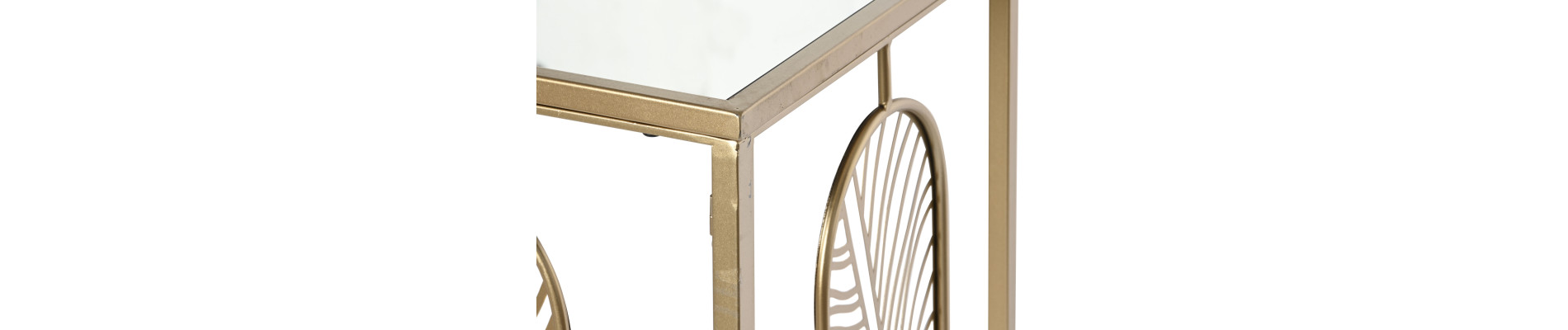 CONSOLA METAL ESPEJO 120X40X80 HOJAS DORADO