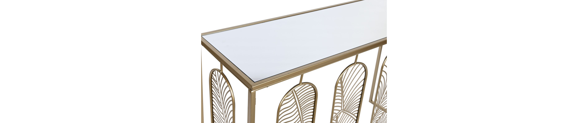 CONSOLA METAL ESPEJO 120X40X80 HOJAS DORADO