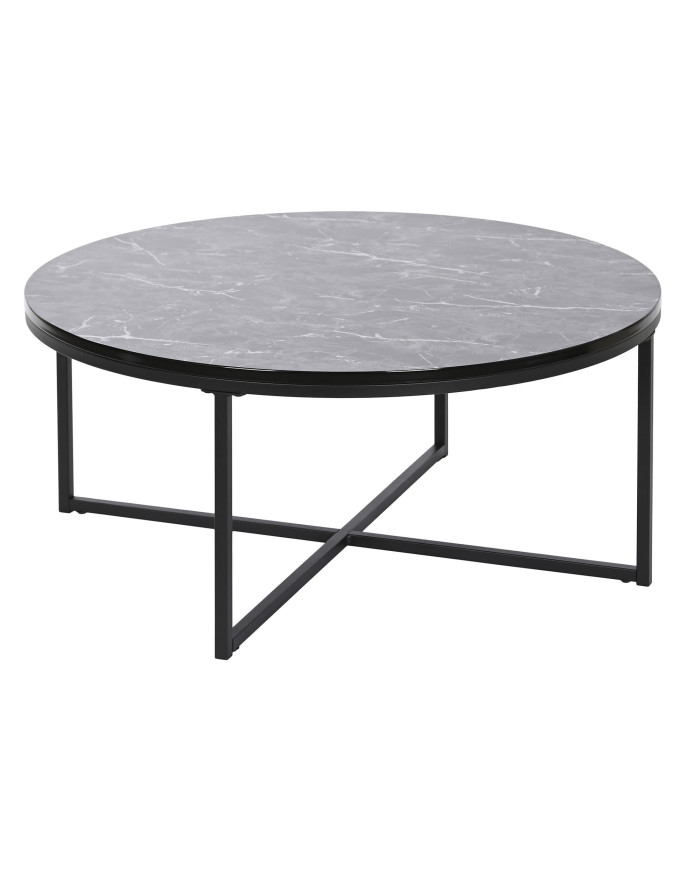 MESA CENTRO MDF METAL 80X80X35 SIMIL MARMOL NEGRO