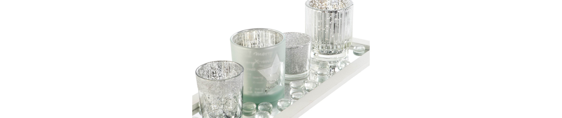 PORTAVELA SET 5 CRISTAL MDF 37X14X52 PLATEADO