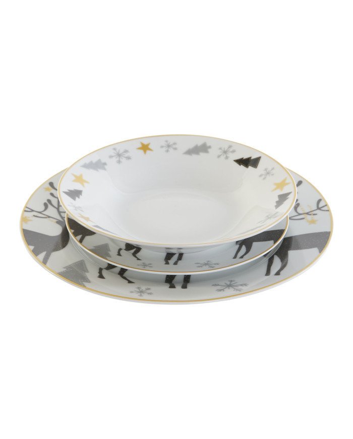VAJILLA SET 18 PORCELANA 27X27X2 RENOS GRIS