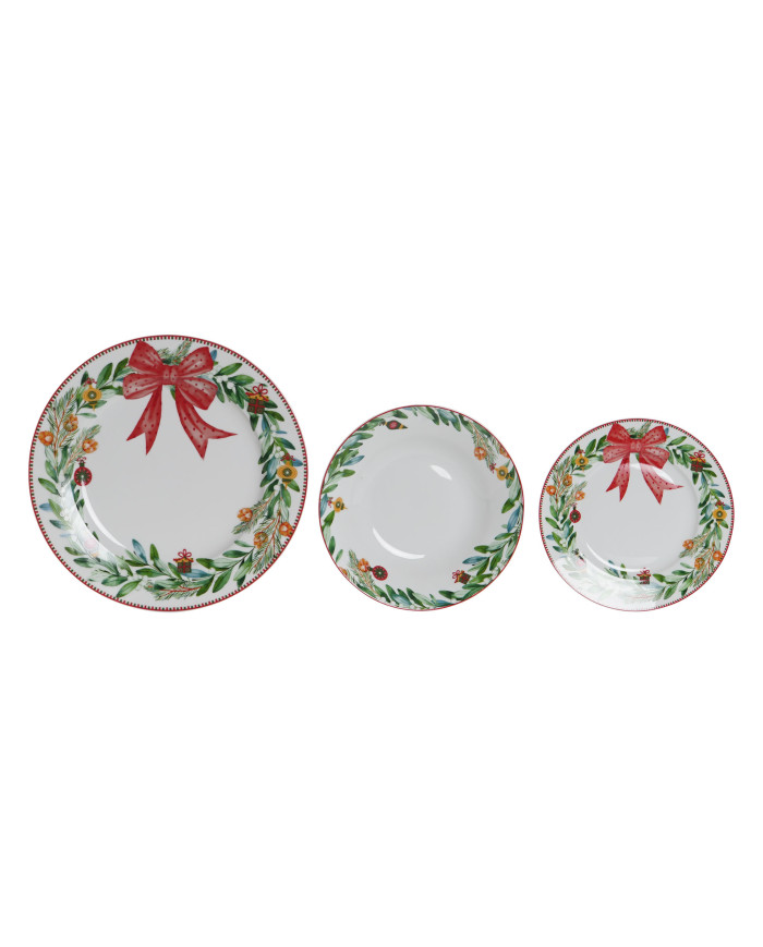 VAJILLA SET 18 PORCELANA 27X27X2 CORONA LAZO VERDE