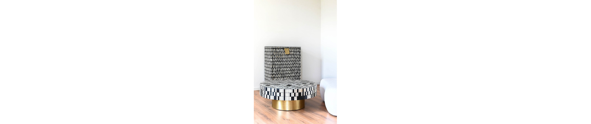 MESA CENTRO HUESO METAL 100X100X40 TARACEA BICOLOR