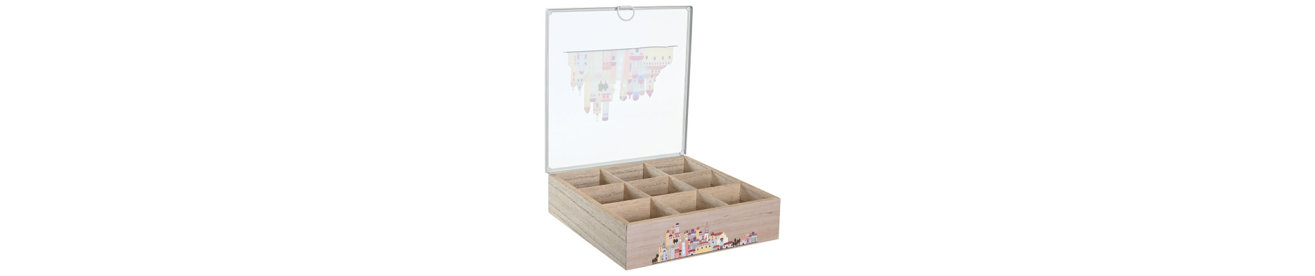 CAJA INFUSIONES MDF 24,5X24,5X6 CASITAS 2 SURT.