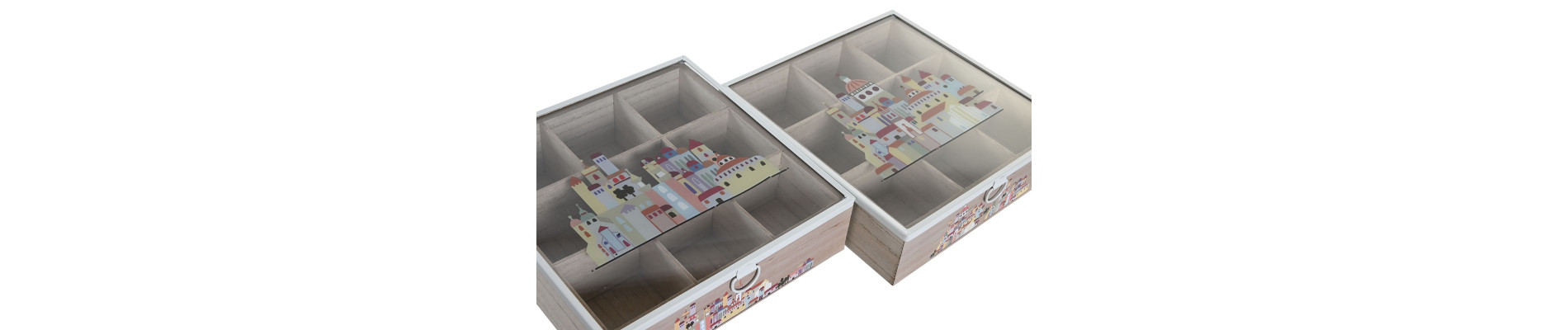CAJA INFUSIONES MDF 24,5X24,5X6 CASITAS 2 SURT.