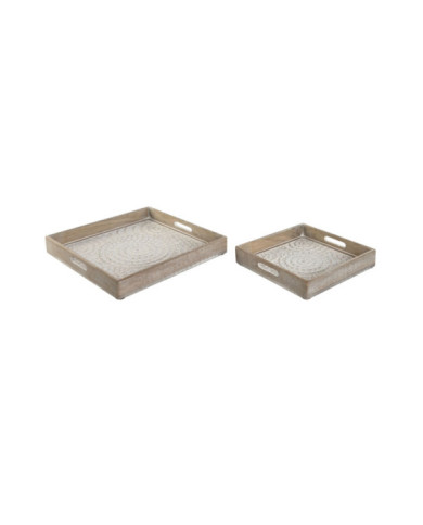BANDEJA SET 2 MANGO MDF 40X40X5 FLOR BLANCO