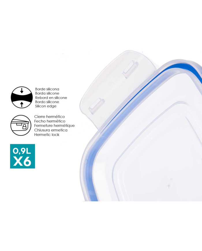 SET 6 FIAMBRERAS PLASTICO CUADRADAS 900ML