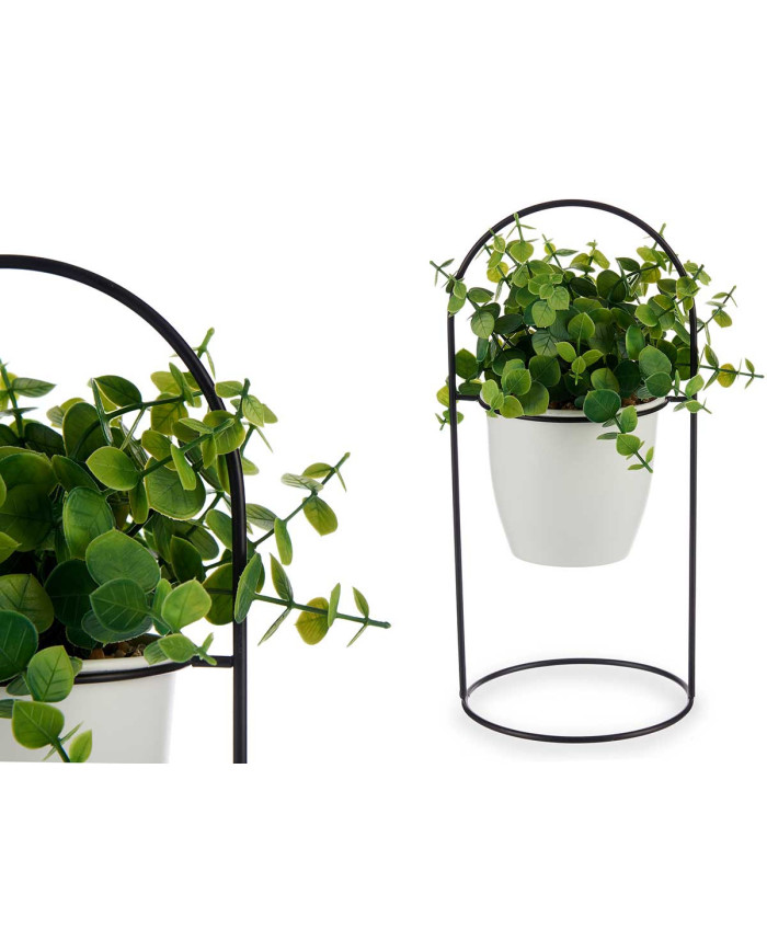 PLANTA HOJA REDONDA CON BASE METAL BLANCA