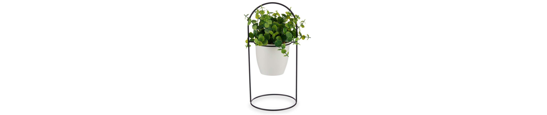 PLANTA HOJA REDONDA CON BASE METAL BLANCA