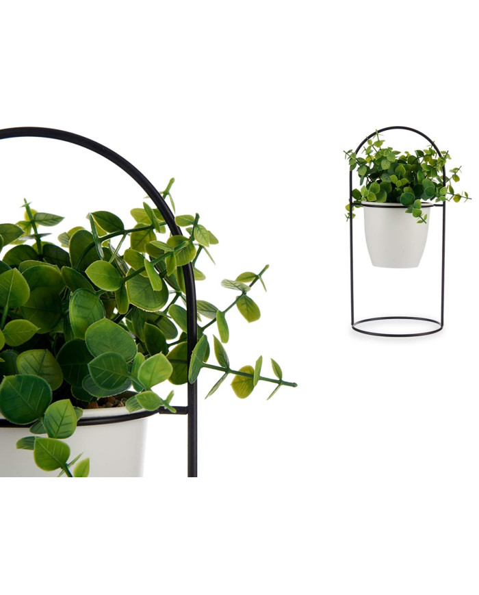 PLANTA HOJA REDONDA CON BASE METAL BLANCA