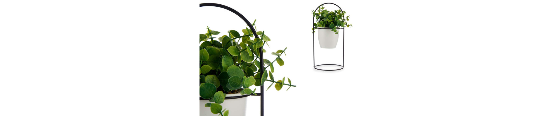 PLANTA HOJA REDONDA CON BASE METAL BLANCA