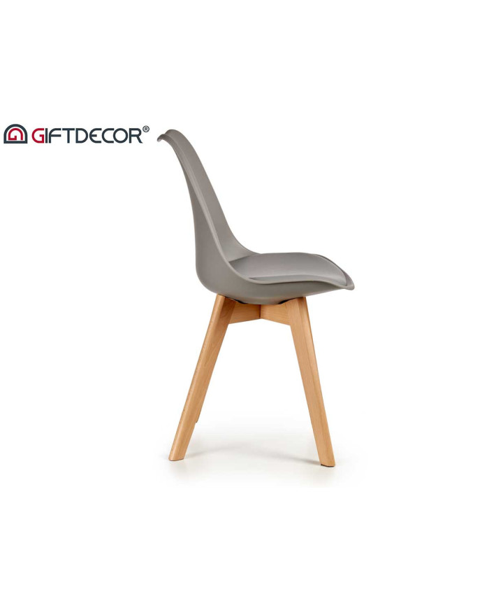 SILLA PLASTICO CON PATAS MADERA GRIS