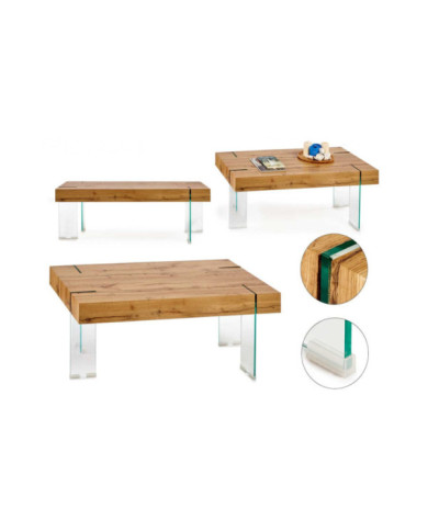 MESA DE CENTRO MADERA CON PATAS DE CRISTAL