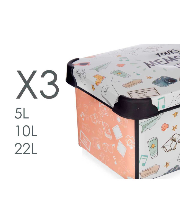 SET 3 PZS CAJAS PLASTICO MEMORIES
