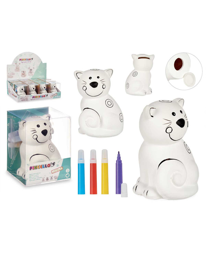 HUCHA GATO CERAMICA CON 4 ROTULADORES