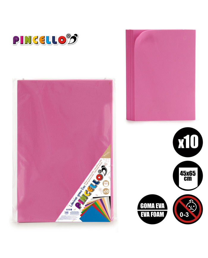 JUEGO 10 LAMINAS GOMA EVA ROSA 45X65CM