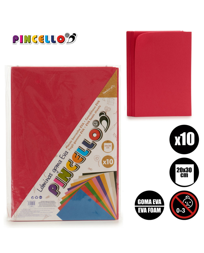 JUEGO 10 LAMINAS GOMA EVA ROJO 20X30CM