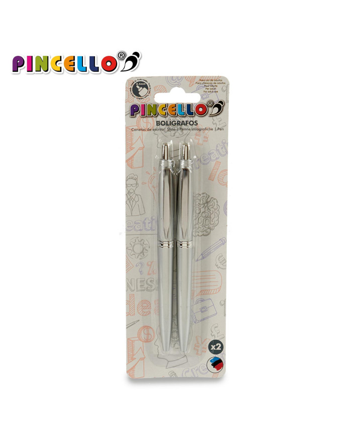 SET 2 BOLIGRAFOS PULSADOR COLOR PLATA