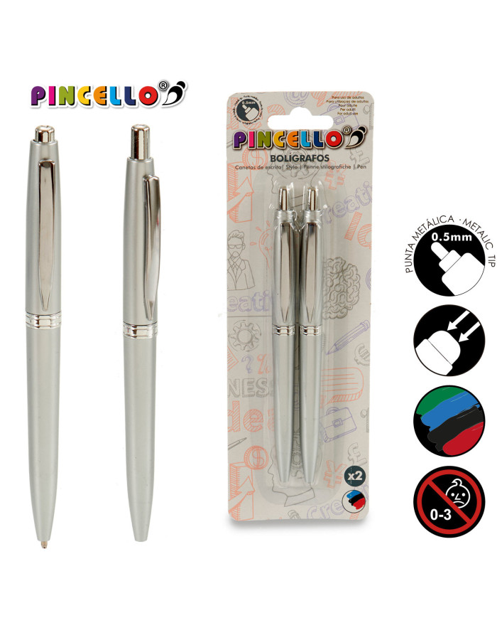 SET 2 BOLIGRAFOS PULSADOR COLOR PLATA