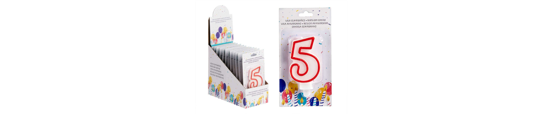 VELA CUMPLEAÑOS NUM 5 BLANCA BORDE ROJO